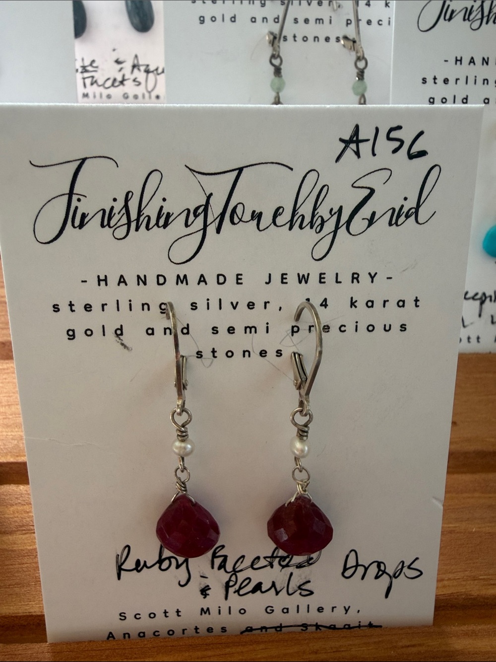 Ruby and Pearl Drop Earrings - Red
